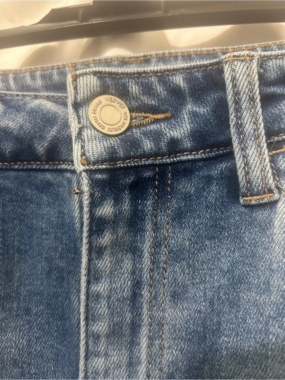 Vervet Blue Women Size S Midi Denim Skirt Medium Wash Stretch Front Seam - Picture 3 of 11